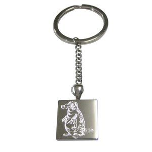 Silver Toned Square Etched Duck Billed Platypus Pendant Keychain
